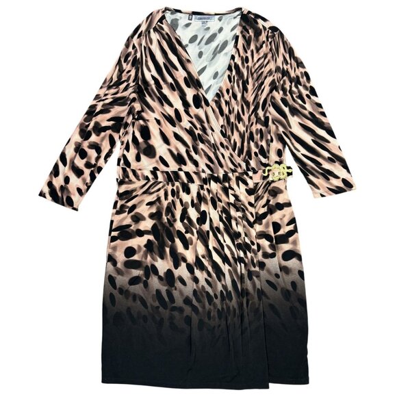 Jennifer Lopez Women’s Brown Ombre Animal Print Dress Size XL Fake Wrap - Picture 11 of 16